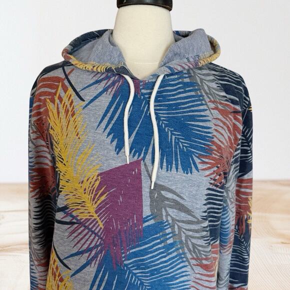 On The Byas Hoodie Sweatshirt Size L Unisex Gray Floral Hawaiian Leaves Pocket - Picture 3 of 8